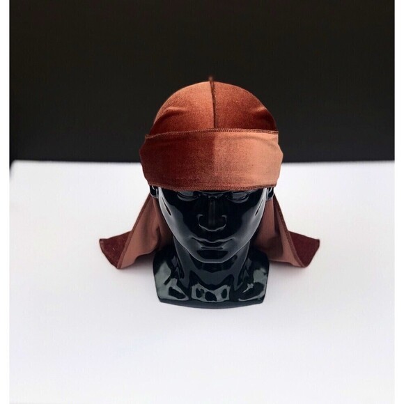 Brown Velvet Durag, Long Tail Luxury Durag, Head Scarf, Turban, Head Cap, Wave - Picture 3 of 5